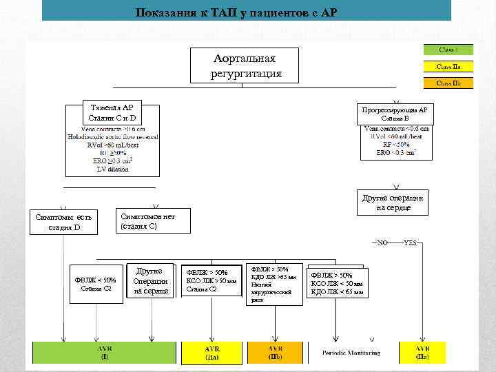 Показания к ТАП у пациентов с АР Аортальная регургитация Тяжелая АР Стадии C и