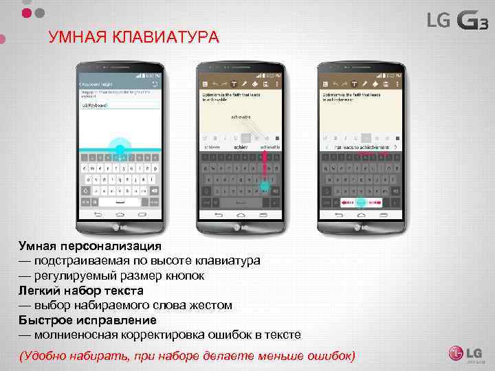 УМНАЯ КЛАВИАТУРА Умная персонализация — подстраиваемая по высоте клавиатура — регулируемый размер кнопок Легкий
