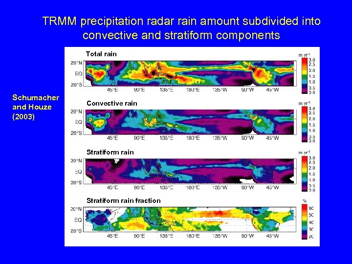 TRMM precipitation radar rain amount subdivided into convective and stratiform components Total rain Schumacher