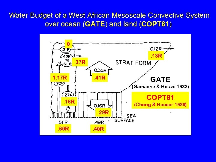 Water Budget of a West African Mesoscale Convective System over ocean (GATE) and land
