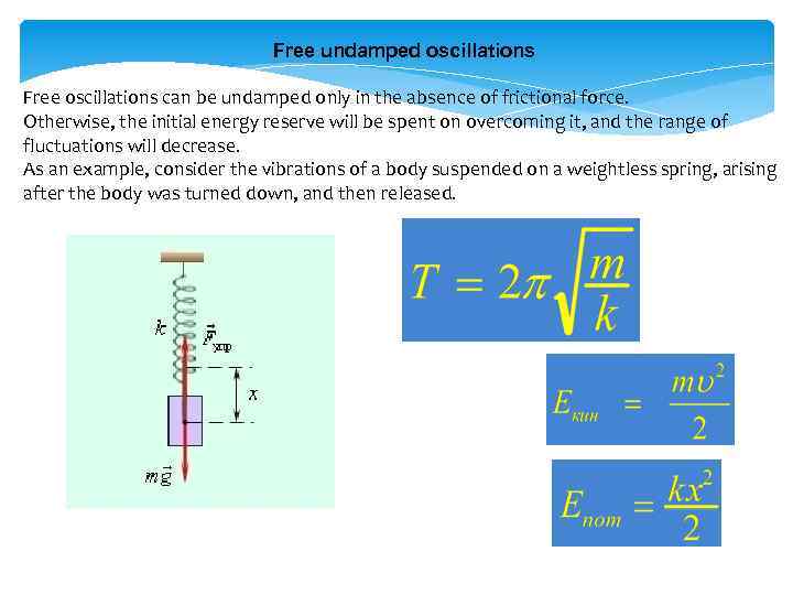 Free undamped oscillations Free oscillations can be undamped only in the absence of frictional