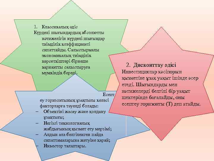1. Классикалық әдіс Күрделі шығындардың абсолютты нәтижелігін күрделі шығындар тиімділік коэффициенті сипаттайды. Салыстырмалы экономикалық