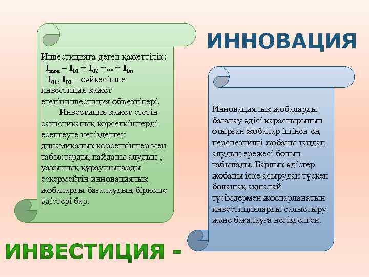 Инвестицияға деген қажеттілік: Iқаж = I 01 + I 02 +. . . +
