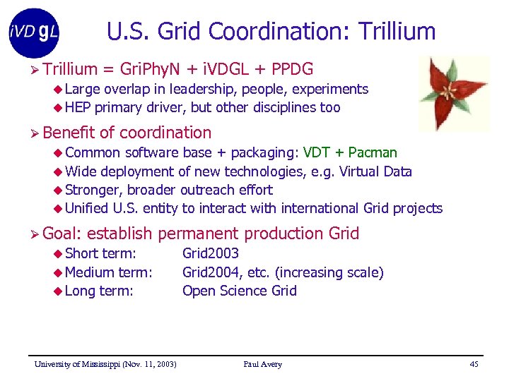 U. S. Grid Coordination: Trillium Ø Trillium = Gri. Phy. N + i. VDGL