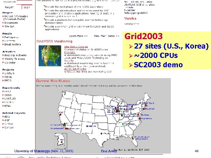 Grid 2003 Ø 27 sites (U. S. , Korea) Ø ~2000 CPUs Ø SC