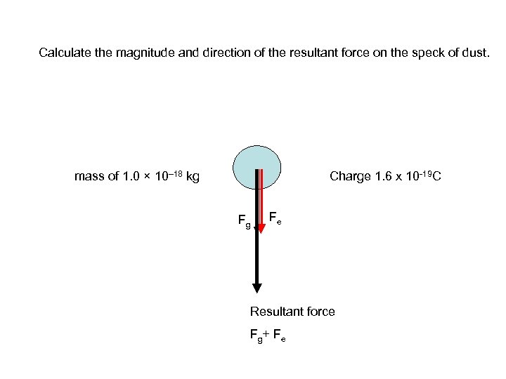 Calculate the magnitude and direction of the resultant force on the speck of dust.