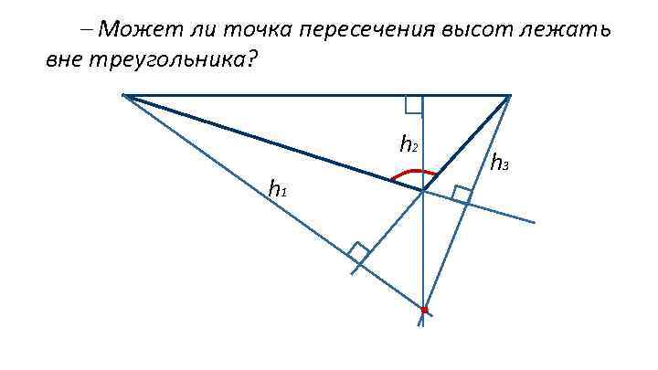 Лежащая высота. Высоты треугольника h1 h2. Точка пересечения высо. Может ли точка пересечения высот лежать вне треугольника. Высота вне треугольника.