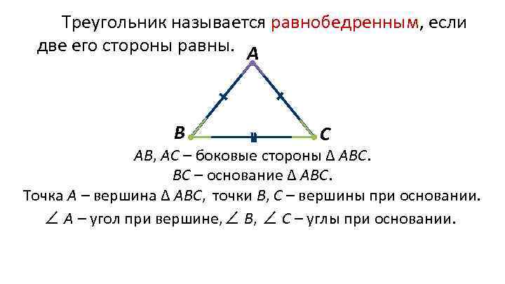 Треугольник называется равнобедренным, если две его стороны равны. А В С АВ, АС –