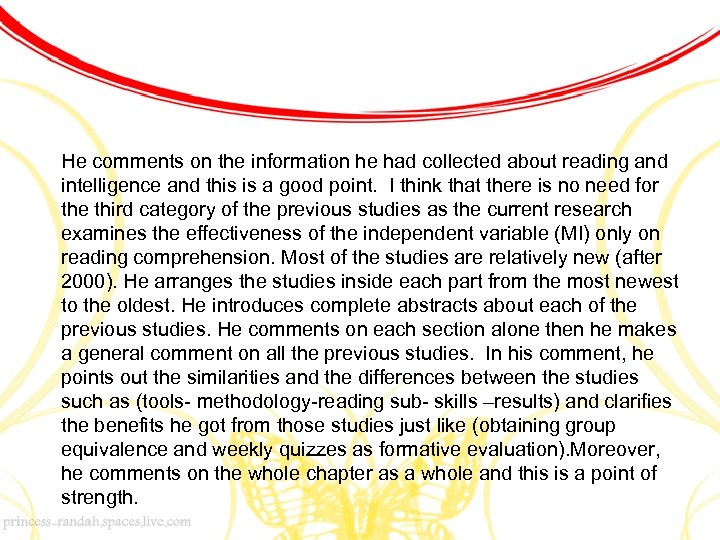 He comments on the information he had collected about reading and intelligence and this