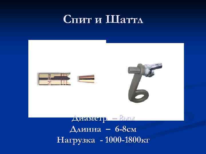 Спит и Шаттл Диаметр – 8 мм Длинна – 6 -8 см Нагрузка -