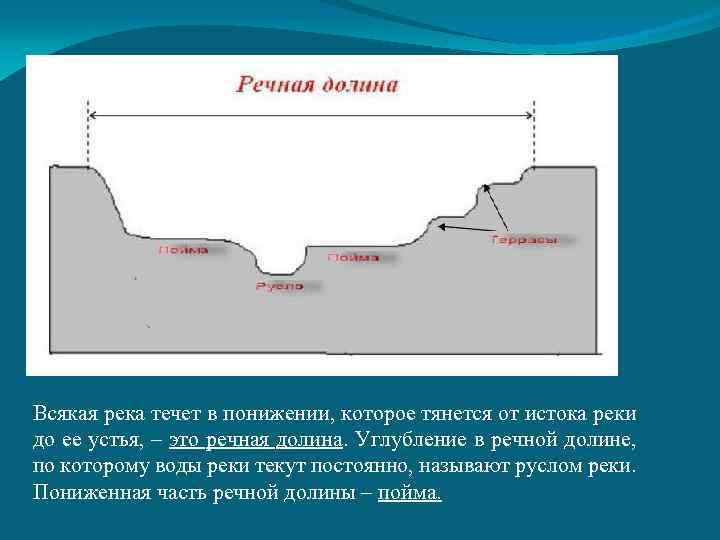 Речная долина. Рельеф Речной Долины. Речная Долина и ее части. Углубление в Речной долине по которому река течет постоянно.