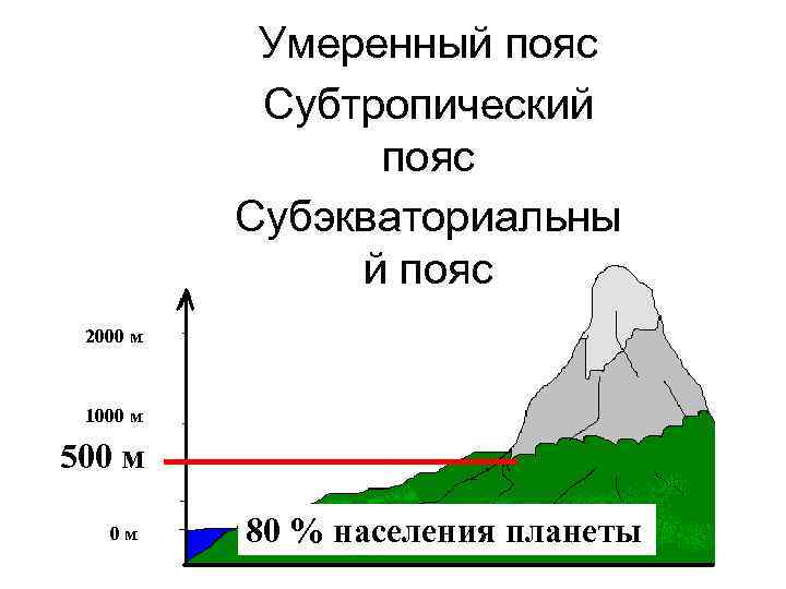 Умеренный пояс Субтропический пояс Субэкваториальны й пояс 2000 м 1000 м 500 м 0