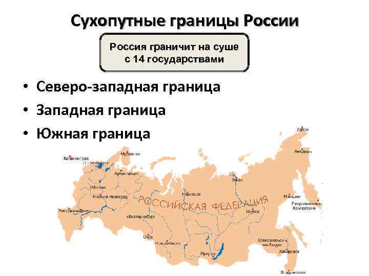 Сухопутные границы России Россия граничит на суше с 14 государствами • Северо-западная граница •