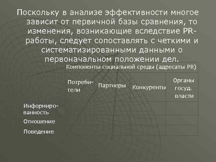 Поскольку в анализе эффективности многое зависит от первичной базы сравнения, то изменения, возникающие вследствие
