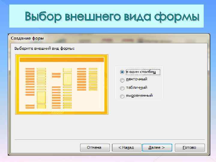 Выбор внешнего вида формы 