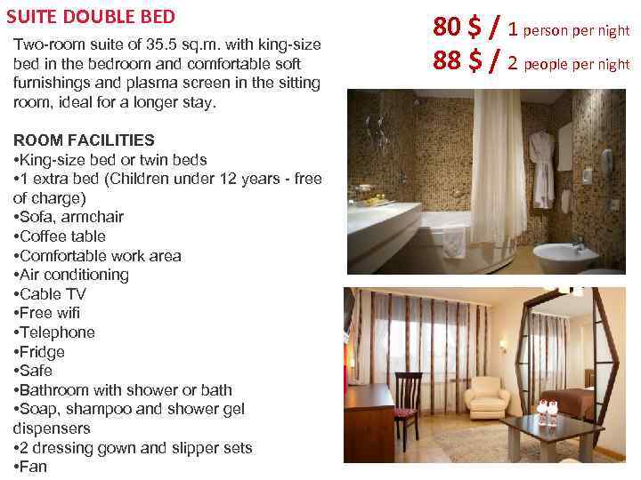 SUITE DOUBLE BED Two-room suite of 35. 5 sq. m. with king-size bed in