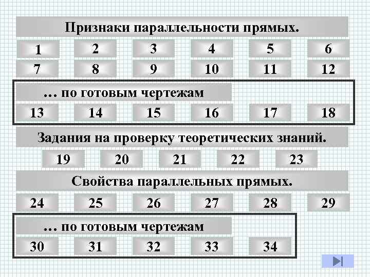 Признаки параллельности прямых. 2 8 4 10 5 11 6 12 … по готовым