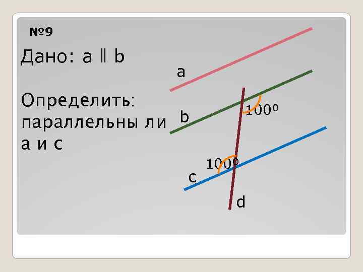 № 9 Дано: a ǁ b а Определить: параллельны ли b aиc c 100º