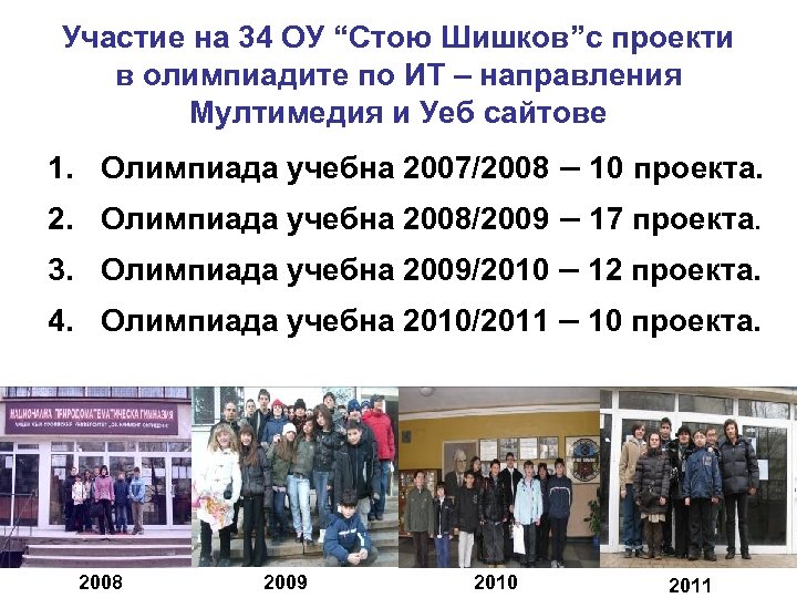 Участие на 34 ОУ “Стою Шишков”с проекти в олимпиадите по ИТ – направления Мултимедия