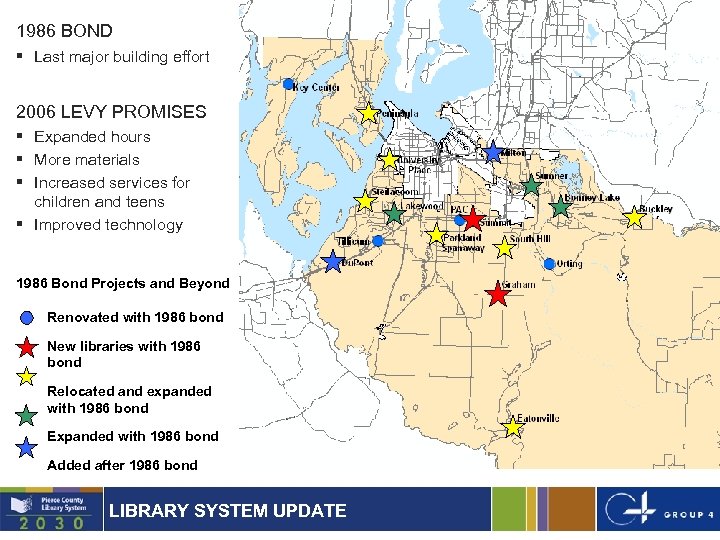 1986 BOND § Last major building effort 2006 LEVY PROMISES § Expanded hours §