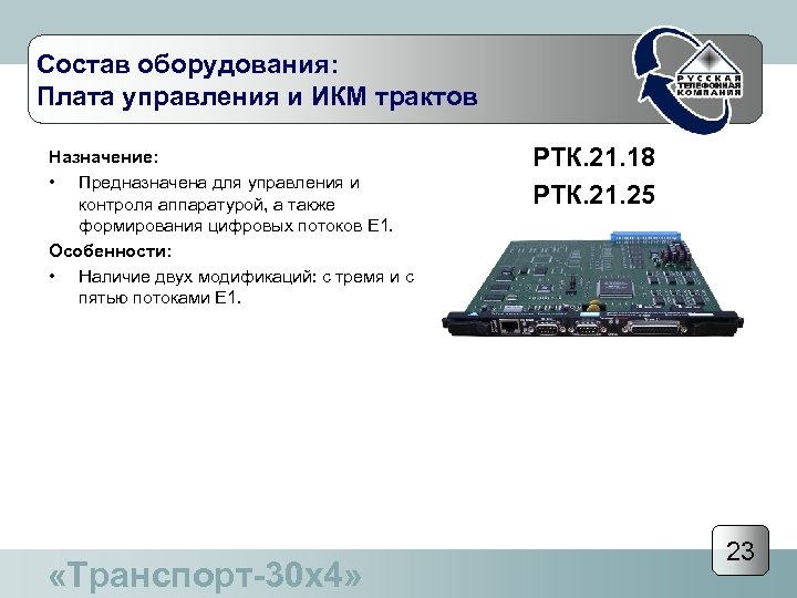 Состав оборудования: Плата управления и ИКМ трактов Назначение: • Предназначена для управления и контроля