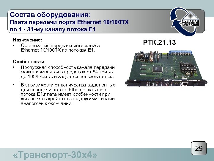 Состав оборудования: Плата передачи порта Ethernet 10/100 TX по 1 - 31 -му каналу
