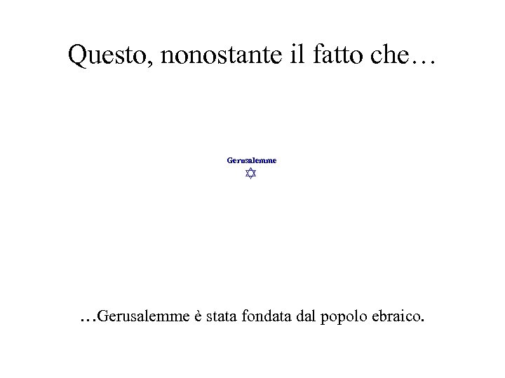 Questo, nonostante il fatto che… Gerusalemme …Gerusalemme è stata fondata dal popolo ebraico. 