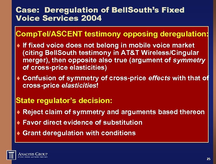 Case: Deregulation of Bell. South’s Fixed Voice Services 2004 Comp. Tel/ASCENT testimony opposing deregulation: