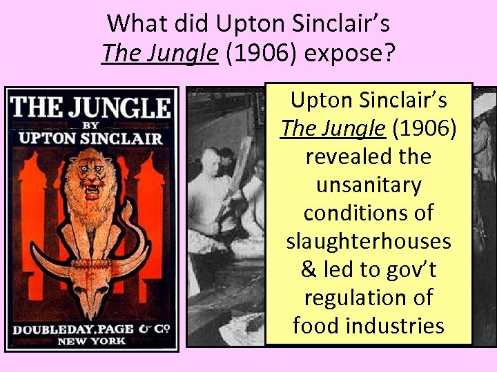 What did Upton Sinclair’s The Jungle (1906) expose? Upton Sinclair’s The Jungle (1906) revealed