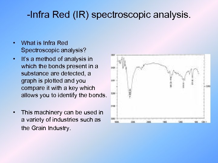 -Infra Red (IR) spectroscopic analysis. • What is Infra Red Spectroscopic analysis? • It’s