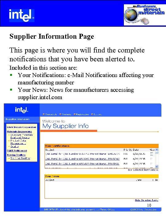  Supplier Information Page This page is where you will find the complete notifications
