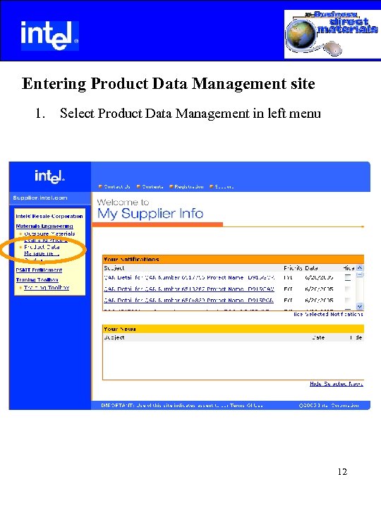  Entering Product Data Management site 1. Select Product Data Management in left menu