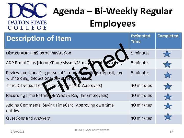 Agenda – Bi-Weekly Regular Employees Description of Item d e h is Discuss ADP