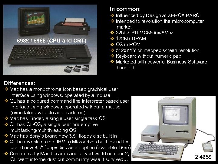 In common: 698£ / 898$ (CPU and CRT) v Influenced by Design at XEROX