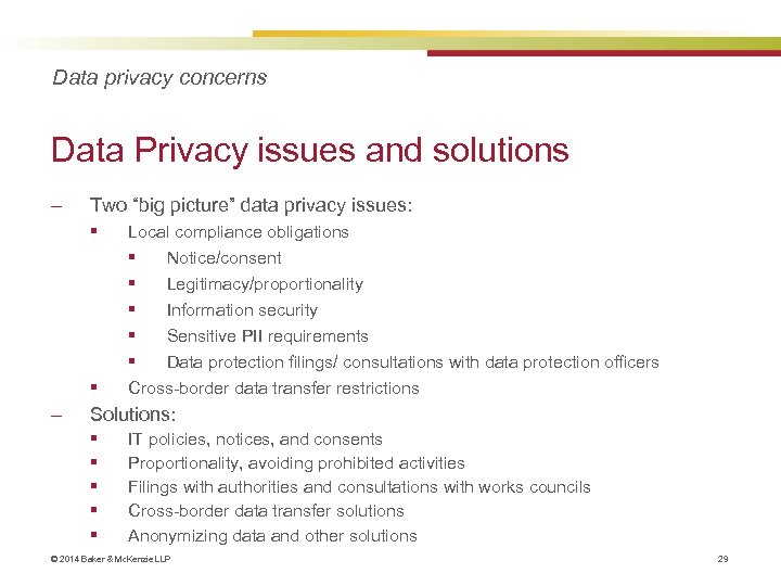 Data privacy concerns Data Privacy issues and solutions ‒ Two “big picture” data privacy