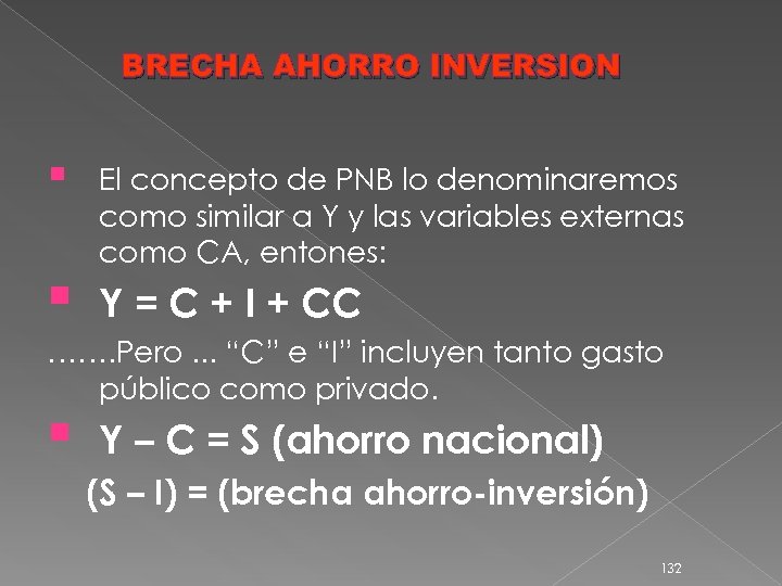 BRECHA AHORRO INVERSION § § El concepto de PNB lo denominaremos como similar a