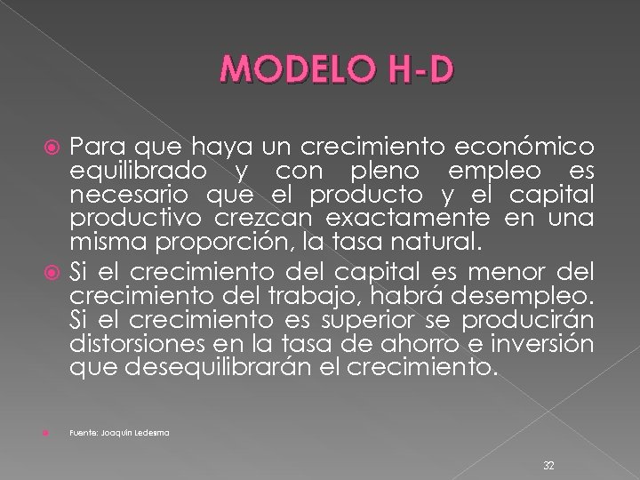 MODELO H-D Para que haya un crecimiento económico equilibrado y con pleno empleo es