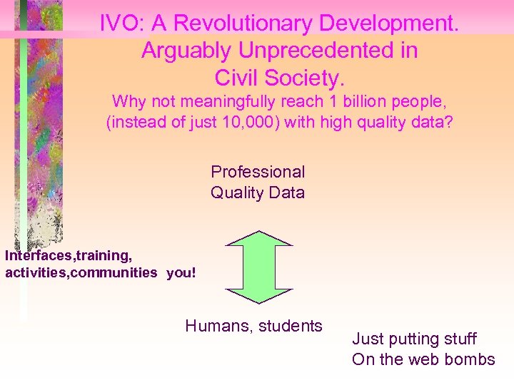 IVO: A Revolutionary Development. Arguably Unprecedented in Civil Society. Why not meaningfully reach 1