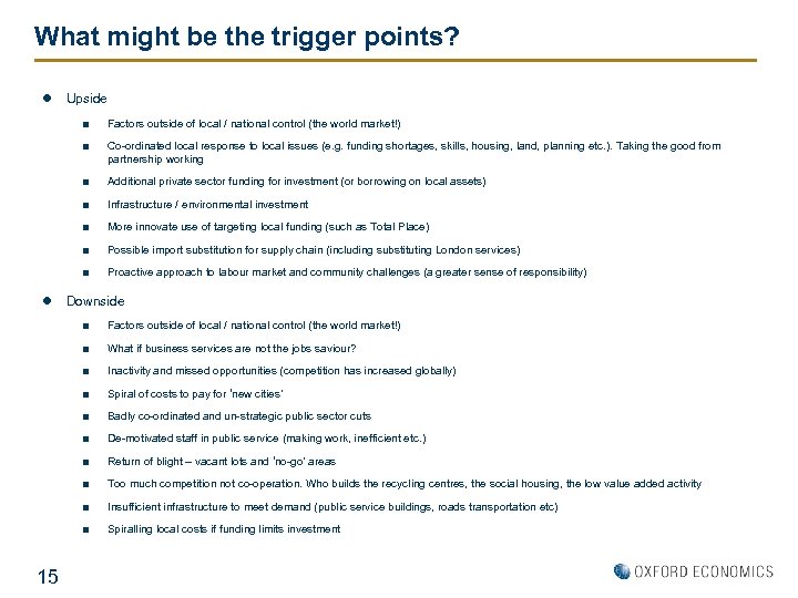 What might be the trigger points? l Upside ■ Factors outside of local /