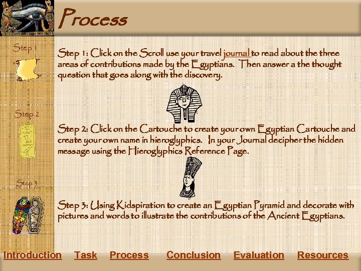 Process Step 1: Click on the Scroll use your travel journal to read about