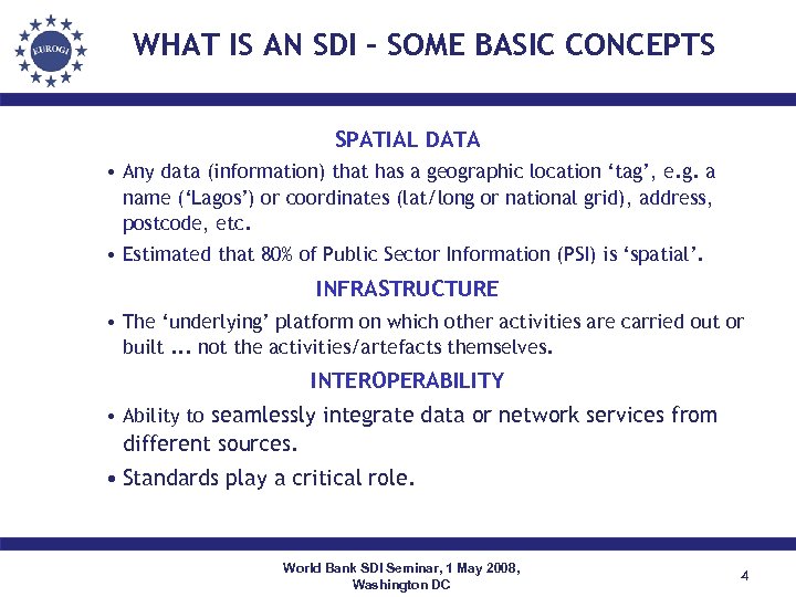 WHAT IS AN SDI – SOME BASIC CONCEPTS SPATIAL DATA • Any data (information)