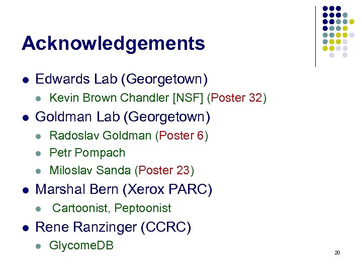 Acknowledgements l Edwards Lab (Georgetown) l l Goldman Lab (Georgetown) l l Radoslav Goldman