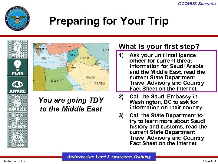 OCONUS Scenario Preparing for Your Trip What is your first step? 1) You are