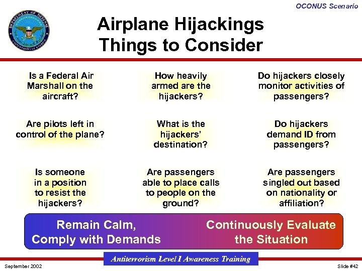 OCONUS Scenario Airplane Hijackings Things to Consider Is a Federal Air Marshall on the