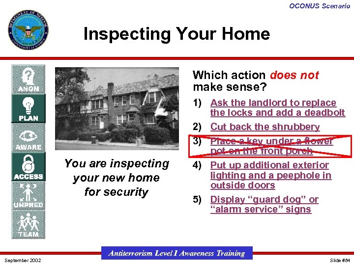 OCONUS Scenario Inspecting Your Home Which action does not make sense? You are inspecting