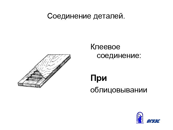 Соединение деталей. Клеевое соединение: При облицовывании 