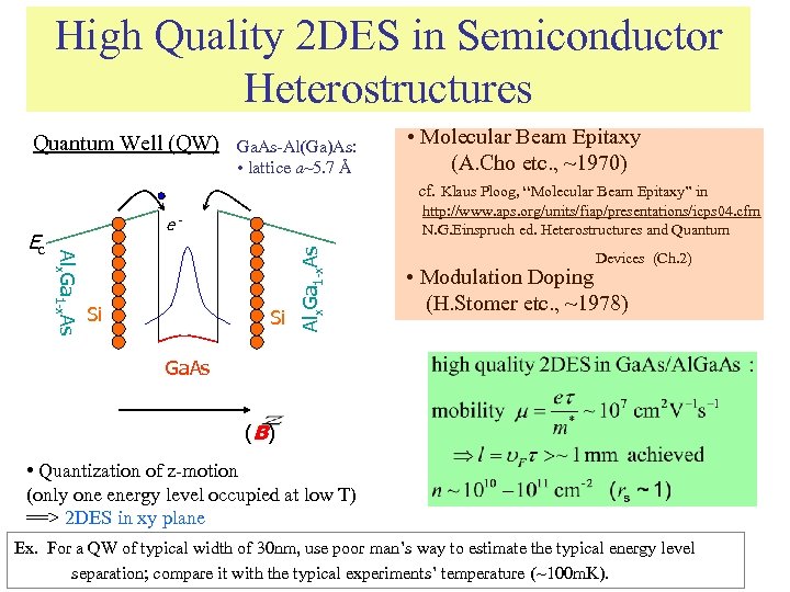 High Quality 2 DES in Semiconductor Heterostructures Quantum Well (QW) Si Alx. Ga 1