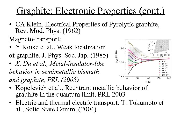 Graphite: Electronic Properties (cont. ) • CA Klein, Electrical Properties of Pyrolytic graphite, Rev.