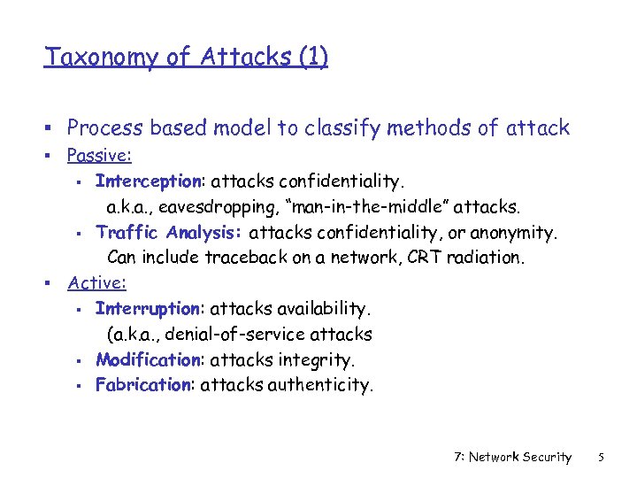 Taxonomy of Attacks (1) § Process based model to classify methods of attack §