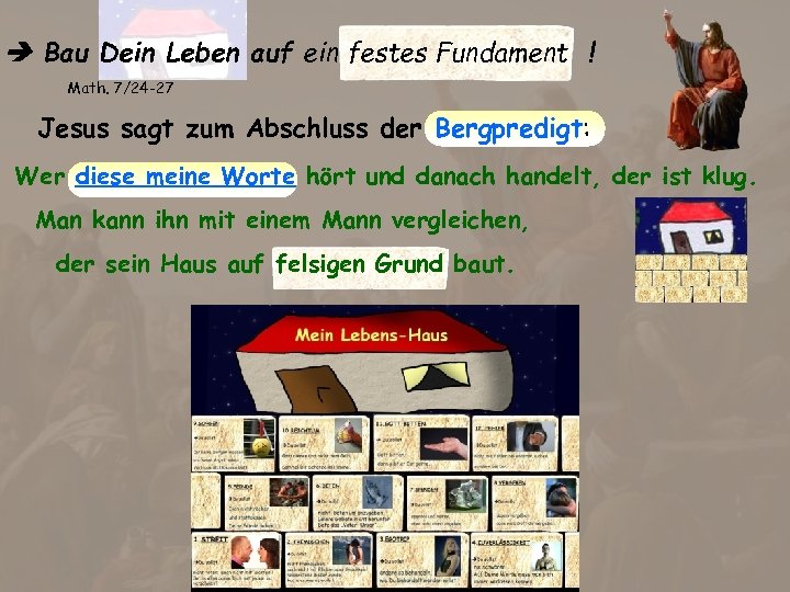  Bau Dein Leben auf ein festes Fundament ! Math. 7/24 -27 Jesus sagt